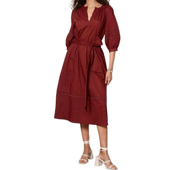 Evereve Midi Dress Belted size S Rust Brick brown - Picture 1 of 12